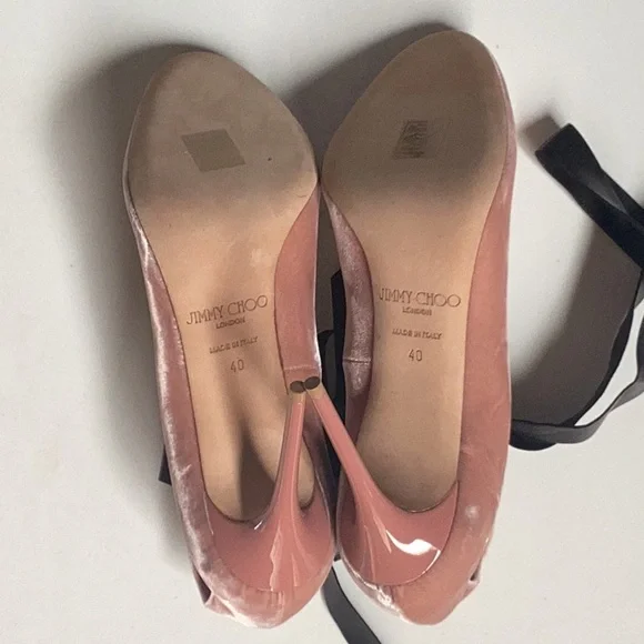 Jimmy Choo *Rosana Blush Velvet Heels with Leather Ankle Ties Size 40 - Picture 7 of 7